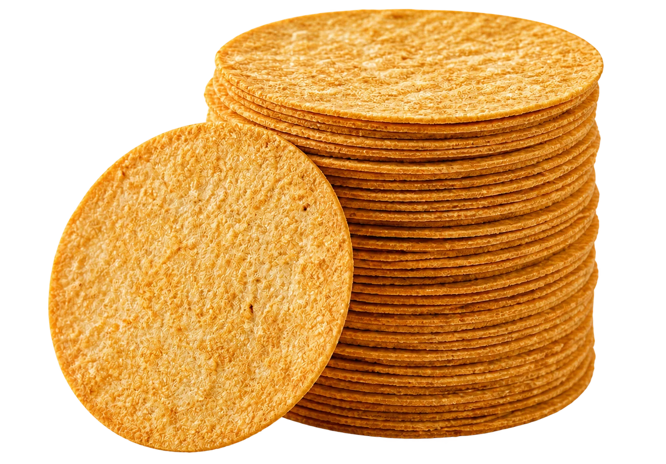 A neat, golden stack of bite-sized Coin Khakhras
