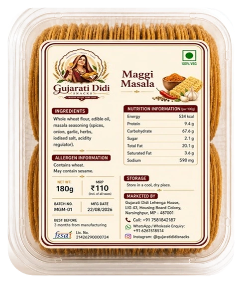 Maggi Masala Coin Khakhra authentic packaging with transparent container and nutrition label