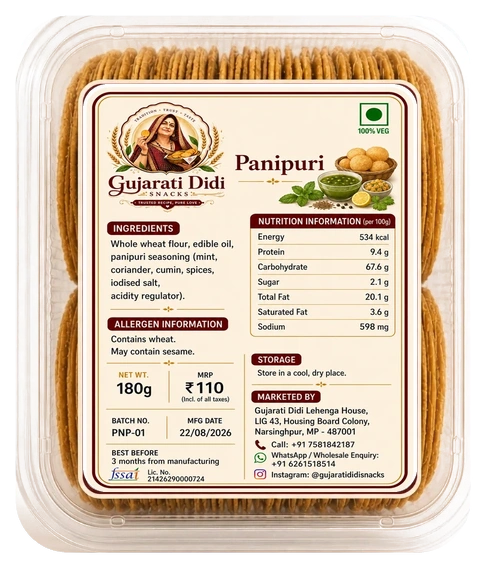 Panipuri Coin Khakhra authentic packaging with transparent container and nutrition label