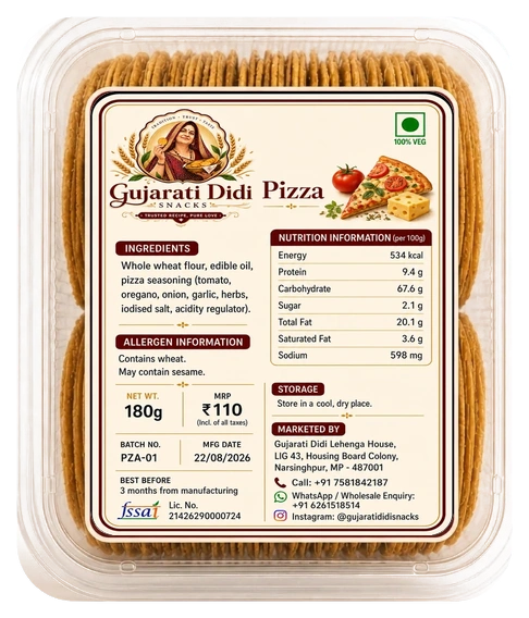 Pizza Coin Khakhra authentic packaging with transparent container and nutrition label